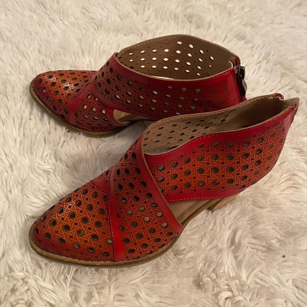 Spring Step Vibrant Red Ankle Booties with 3 Inch Heel